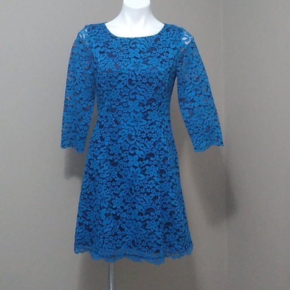 Shoshanna teal 3/4 sleeve lace dress size 4